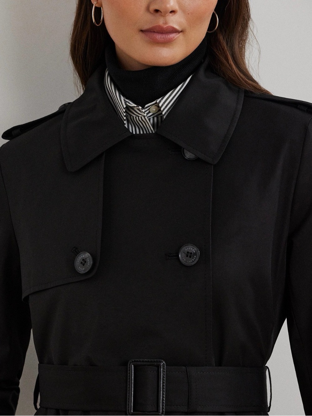 Lauren Ralph Lauren Black Equestrian Belted Trench Coat SP